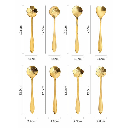 4Pcs Flower Spoon Set Small Teaspoon Coffee Spoon Cute Ice Cream Dessert Spoon Silver Gold Stainless Steel Spoon For Coffee Tea