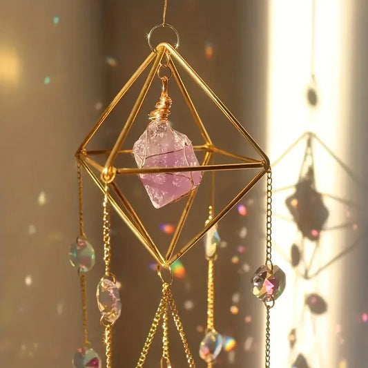 1pc Amethyst Crystal Suncatcher, Hanging Golden Plated Garden Sun Catcher For Windows, Healing Amethyst Crystal Decor For Home,