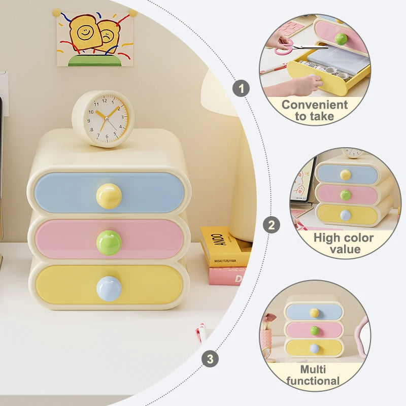 Uforu Dopamine Desktop Organizer – 3-Tier Drawer Multi-Function Stationery Shelf for Office & Dorm