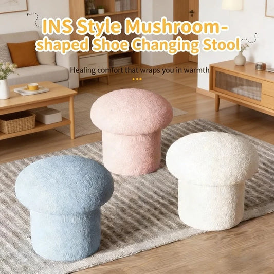 Cashmere Fabric Stool Cute Mushroom Home Sofa Round Stool Creative Design Flexible and Compact Entrance Shoe Changing Stool