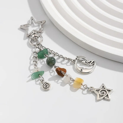 Punk Stars Moon Sun Pendant Bag Keychain for Women Girls Charm Boho Colorful Beads Key Ring Bag Chain Y2K Jewelry Gift New