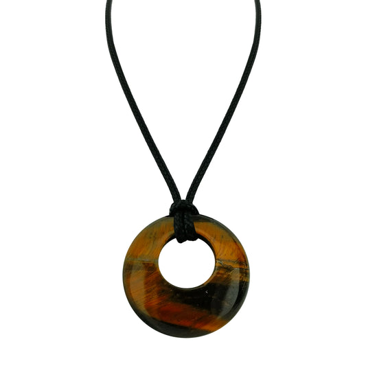 28mm Circle Donut Healing Crystals Necklace Natural Semi-Precious Chakra Gemstone Amulet Lucky Coin Donuts Charm Protection