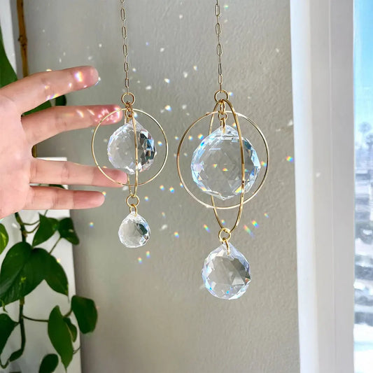 1pc Crystal Sun Catcher Galaxy Metal Ring Pendant Crystal Jewelry Window Sun Catcher Home Garden Car Decoration