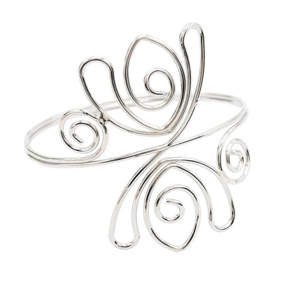 Gold Color Simple Line Butterfly Flower Open Bangles For Women Swirl Charm Armlet Greek Goddess Upper Arm Cuff Bracelet Jewelry