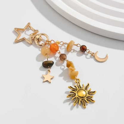 Punk Stars Moon Sun Pendant Bag Keychain for Women Girls Charm Boho Colorful Beads Key Ring Bag Chain Y2K Jewelry Gift New