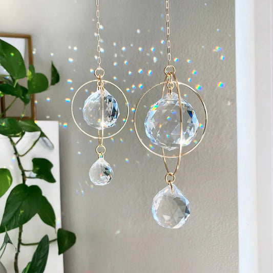 1pc Crystal Sun Catcher Galaxy Metal Ring Pendant Crystal Jewelry Window Sun Catcher Home Garden Car Decoration