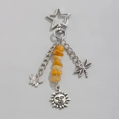 Punk Stars Moon Sun Pendant Bag Keychain for Women Girls Charm Boho Colorful Beads Key Ring Bag Chain Y2K Jewelry Gift New