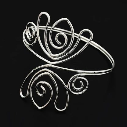 Gold Color Simple Line Butterfly Flower Open Bangles For Women Swirl Charm Armlet Greek Goddess Upper Arm Cuff Bracelet Jewelry