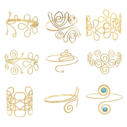 Gold Color Simple Line Butterfly Flower Open Bangles For Women Swirl Charm Armlet Greek Goddess Upper Arm Cuff Bracelet Jewelry